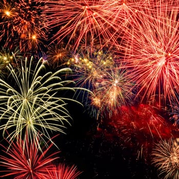 Spectacular fireworks on black in square format