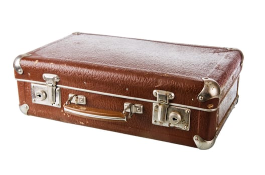 Old cardboard suitcase, isolated on white