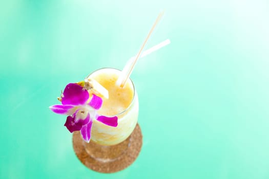 Top view of a freshly made pineapple smoothie