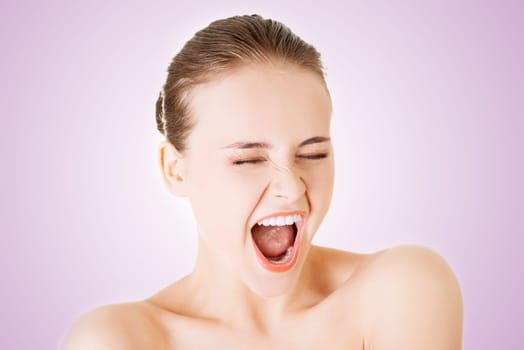 screaming beautiful young woman portrait