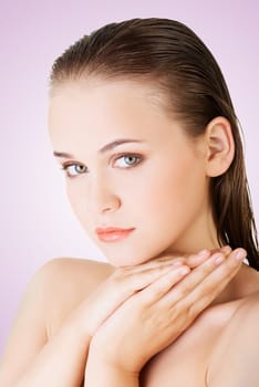 beautiful face of spa woman with healthy clean skin.