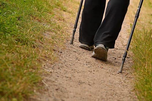 Close up of a woman nording walking