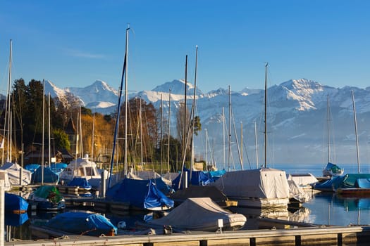 The marina of Hünibach with its magnificent scenery