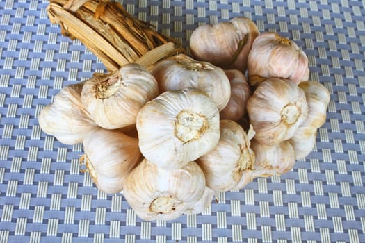 Bunch garlic isolated on background in kitchen