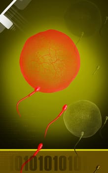 Digital illustration of sperm in colour background