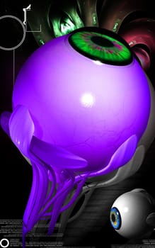 Digital illustration of eye in colour background