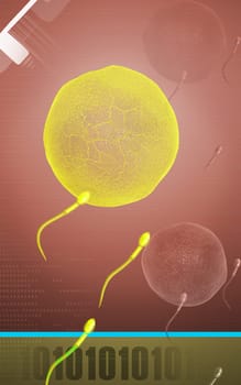 Digital illustration of sperm in colour background