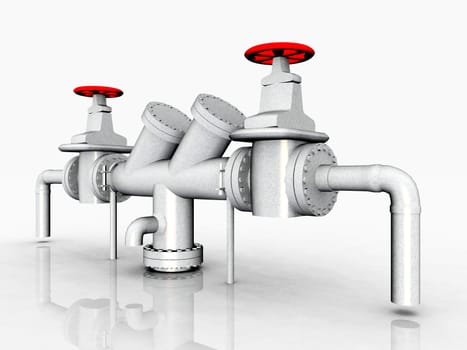 Computer-generated 3D illustration with pipes and valves
