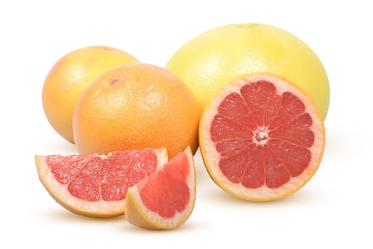 Ripe grapefruit composition on a white background