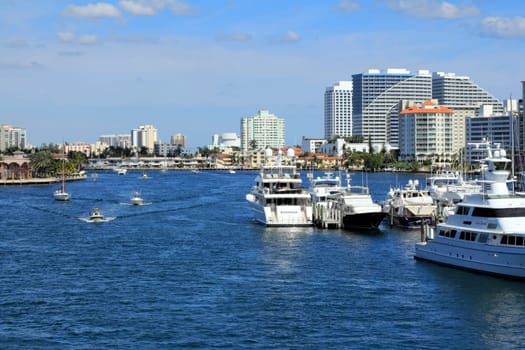 FORT LAUDERDALE, FLORIDA - FEBRUARY 3: Lots of boats and watercraft on the Intracoastal waterway north of Las Olas Boulevard on a very sunny winter day on February 3, 2013 in Ft Lauderdale, Florida.