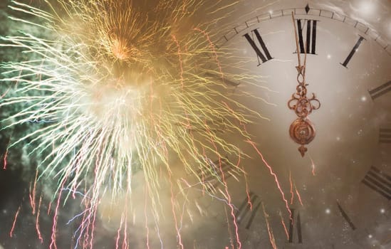 New Year's at midnight and holiday lights