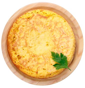 Fresh homemade Spanish tortilla, omelette on white background