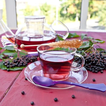 Fruit tea with fresh elderberries