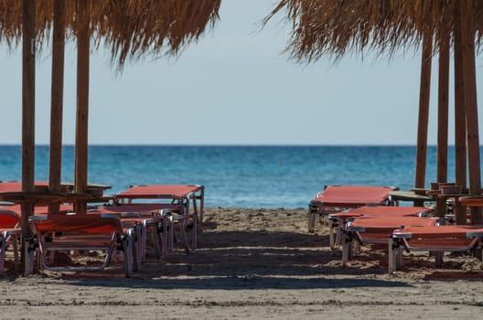 Relax under the umbrellas of Elafonisi Beach, Crete island