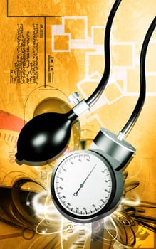 Digital illustration of sphygmomanometer in colour background