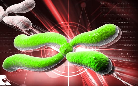 Digital illustration of chromosome in colour background