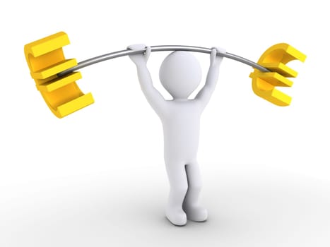 3d person is lifting dumbbell made of euros