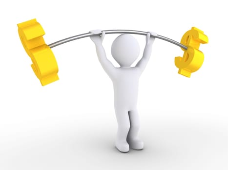 3d person is lifting dumbbell made of dollars