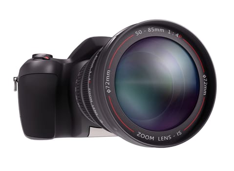 Professional camera over white. Exclusive Design (Design Concept).