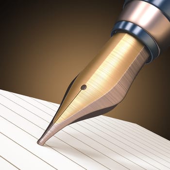 Fountain pen on striped paper. Clipping path included.