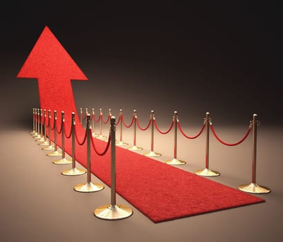 Red carpet rising arrow-shaped. Concept of success and growth.