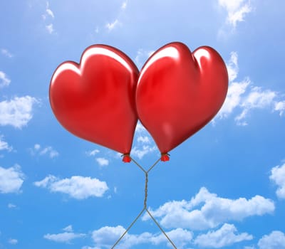 Heart-shaped balloon. Two hearts forming a couple.
