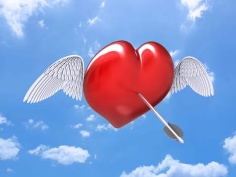 Heart with wings. Concept of cupid.