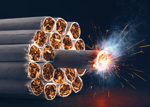 A pack of cigarettes in the form of dynamite ready to explode.