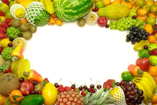 Several variety of fruits. Your text on the white space.