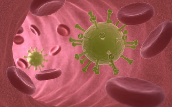 Cells from the bloodstream with virus attack. Clipping path included.
