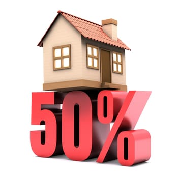 50% discount on the sale of home. Concept of rebate.
