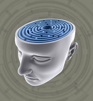 The labyrinth inside the head. Concept of confused mind.