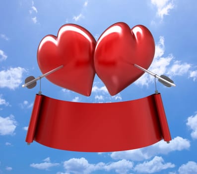 Two hearts together with two arrows linking the ribbon. You can put the text on the ribbon.