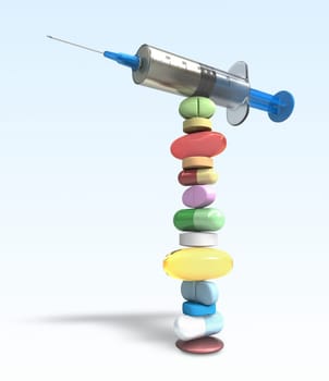 Equilibrium of pills and syringe..