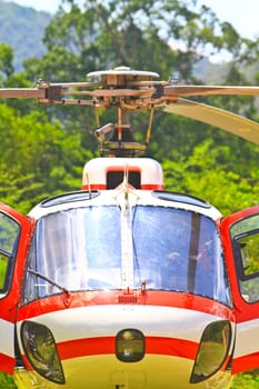 helicopter, Details of the rotor and part of the body of modern military helicopters closeup