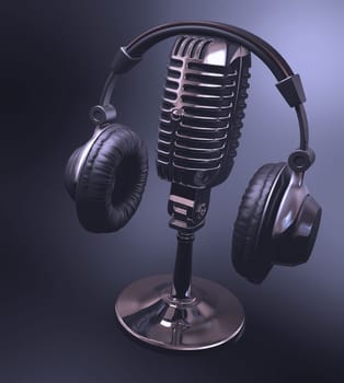 Headset on top of a classic microphone.