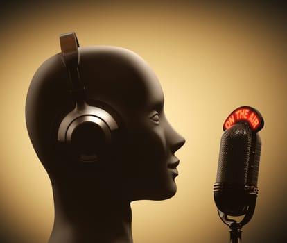 Microphone in front of the human head.