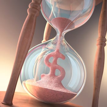 Hourglass forming sign of money. Concept of time is money.