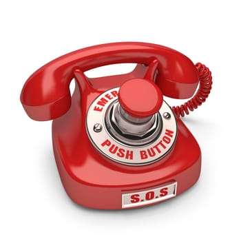 Red phone with emergency button. Push the button to call.