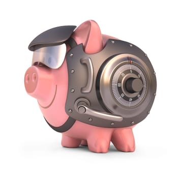 Piggy bank secured with steel door and access code. Clipping path included.