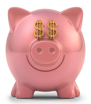 Piggy bank with eyes money sign. Clipping path included.