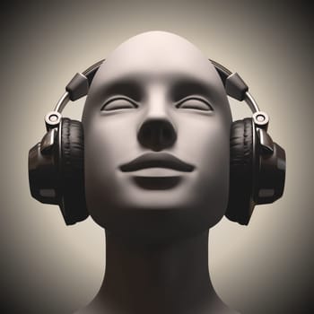 Headset on a human head looking to the up.