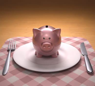 Piggy bank on the plate ready to be opened. With clipping path included.