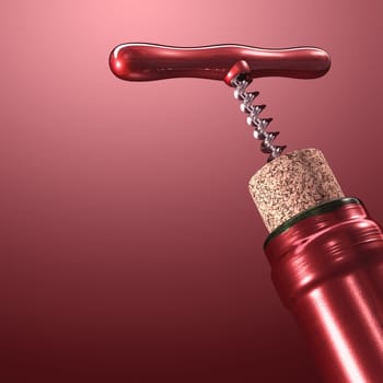Corkscrew ready to take off the cork from bottle.
