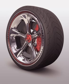 Chromed wheel with red details. Exclusive design, good to use without reference of mark.