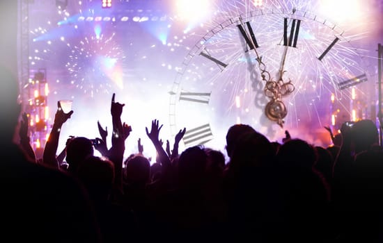 New Year's Eve at midnight in the crowd