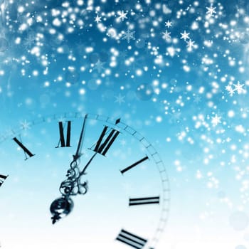 Old clock against holiday lights