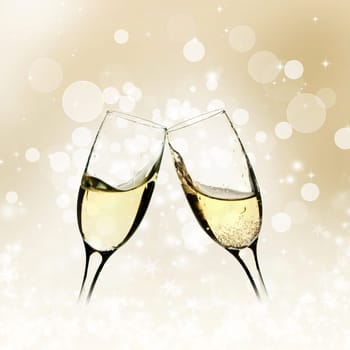 Glasses with champagne against fireworks