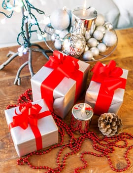 Christmas gift box with christmas balls