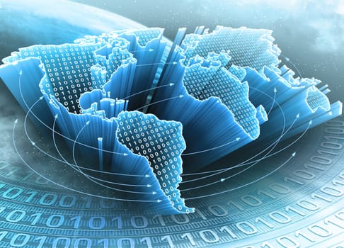 World Map interconnected by information. Concept of global information and technology of communication.